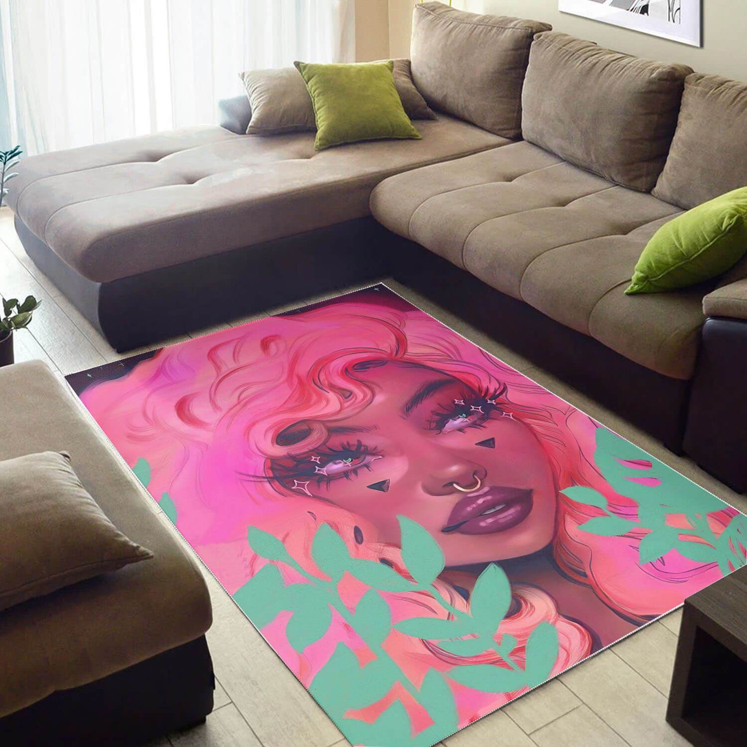 African American Pretty Girl With Afro Style Themed House Rug 1 African American Pretty Girl With Afro Style Themed House Rug