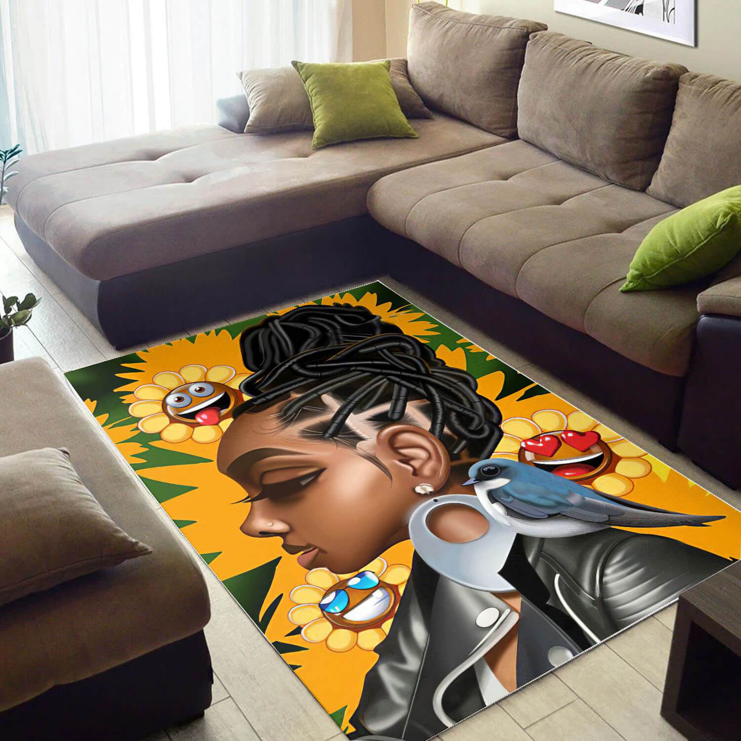 African American Pretty Lady With Afro Inspired Modern Themed Living Room Rug 1 African American Pretty Lady With Afro Inspired Modern Themed Living Room Rug