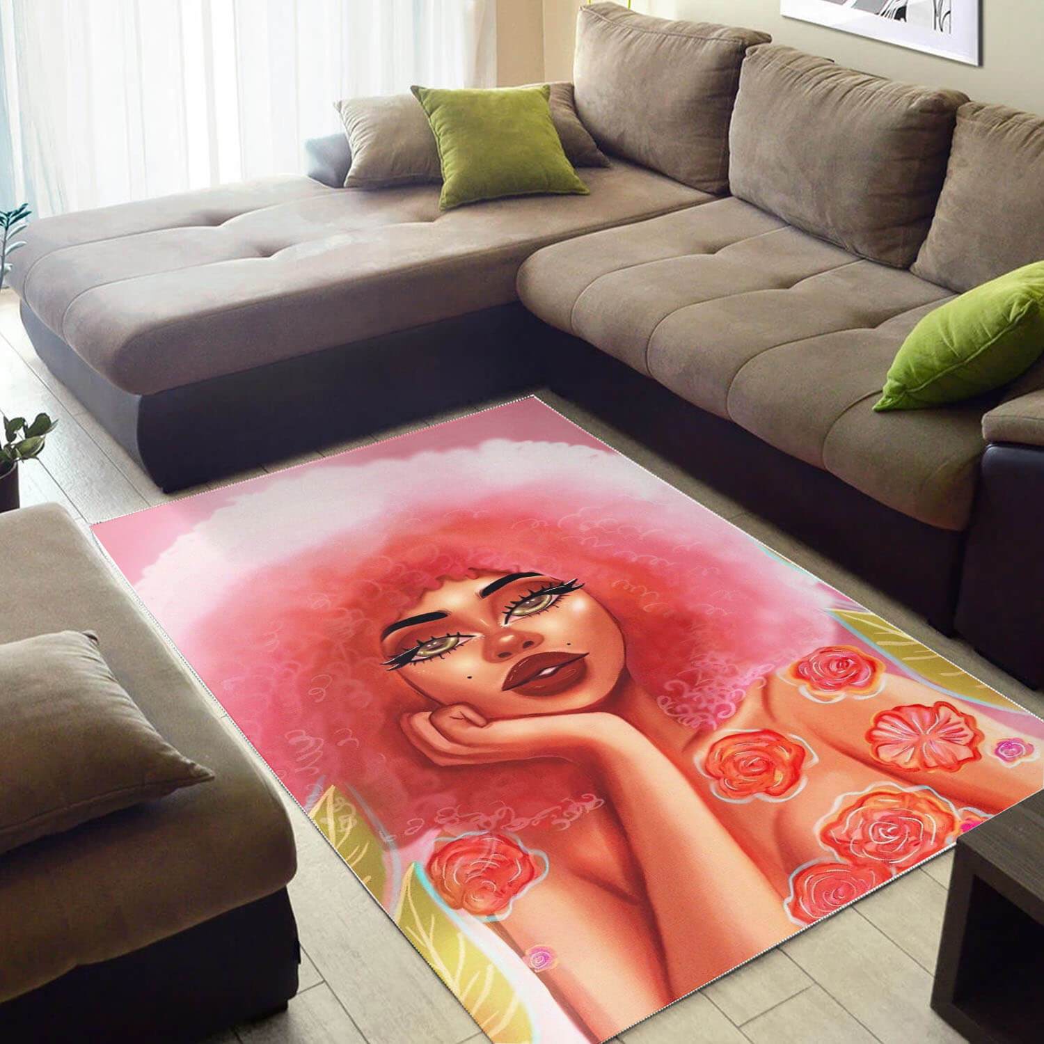 Afrocentric Beautiful Afro American Girl African Inspired Themed Living Room Rug 2 Afrocentric Beautiful Afro American Girl African Inspired Themed Living Room Rug