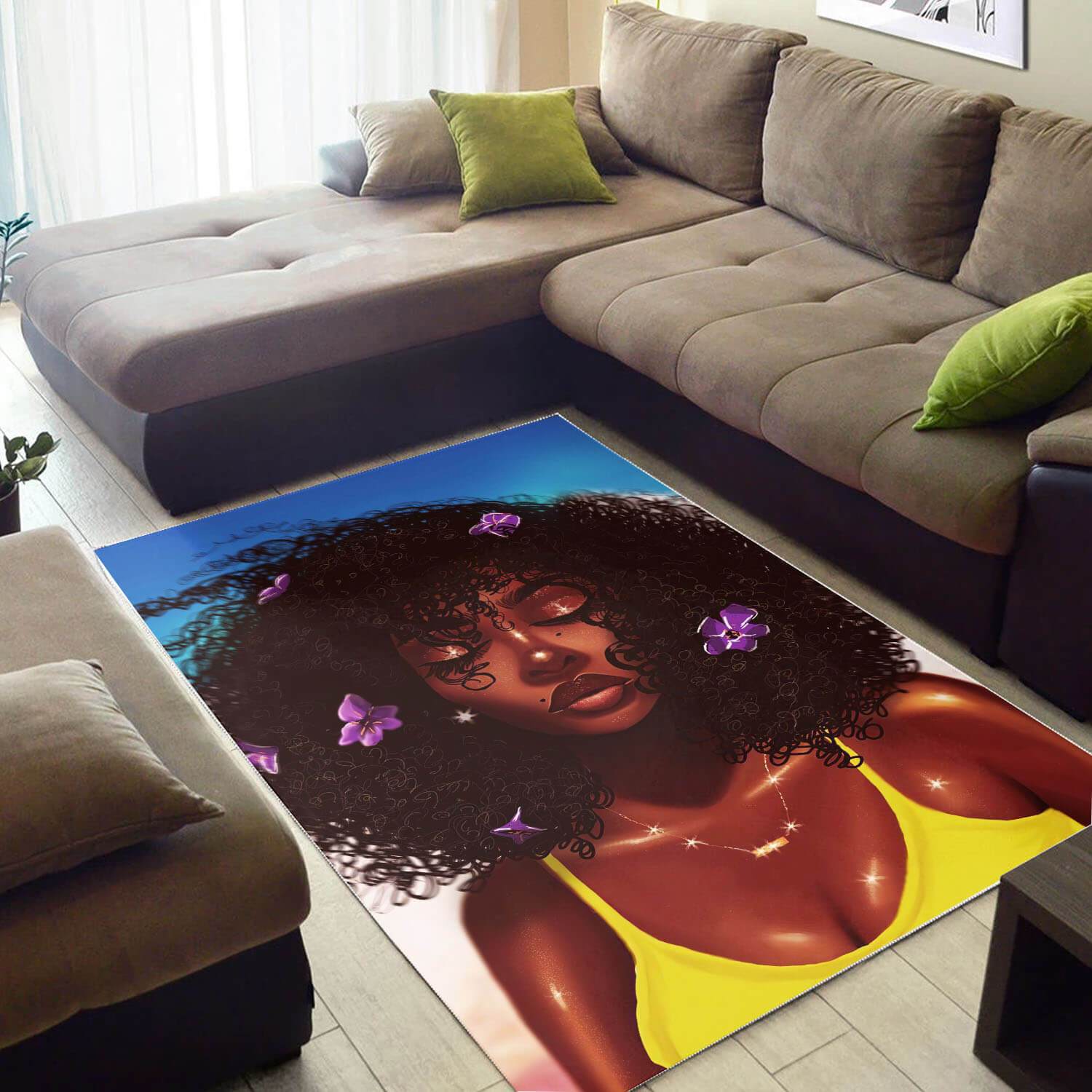 Afrocentric Pretty Black Afro Girl African Design Floor Home Rug 6 Afrocentric Pretty Black Afro Girl African Design Floor Home Rug