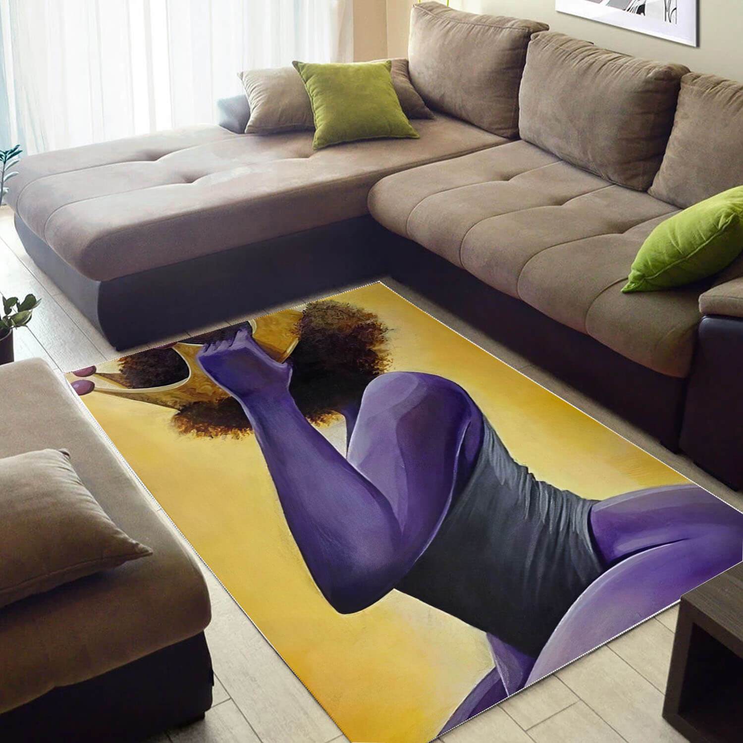 Afrocentric Pretty Lady With Afro African Design Floor Modern Rug 2 Afrocentric Pretty Lady With Afro African Design Floor Modern Rug
