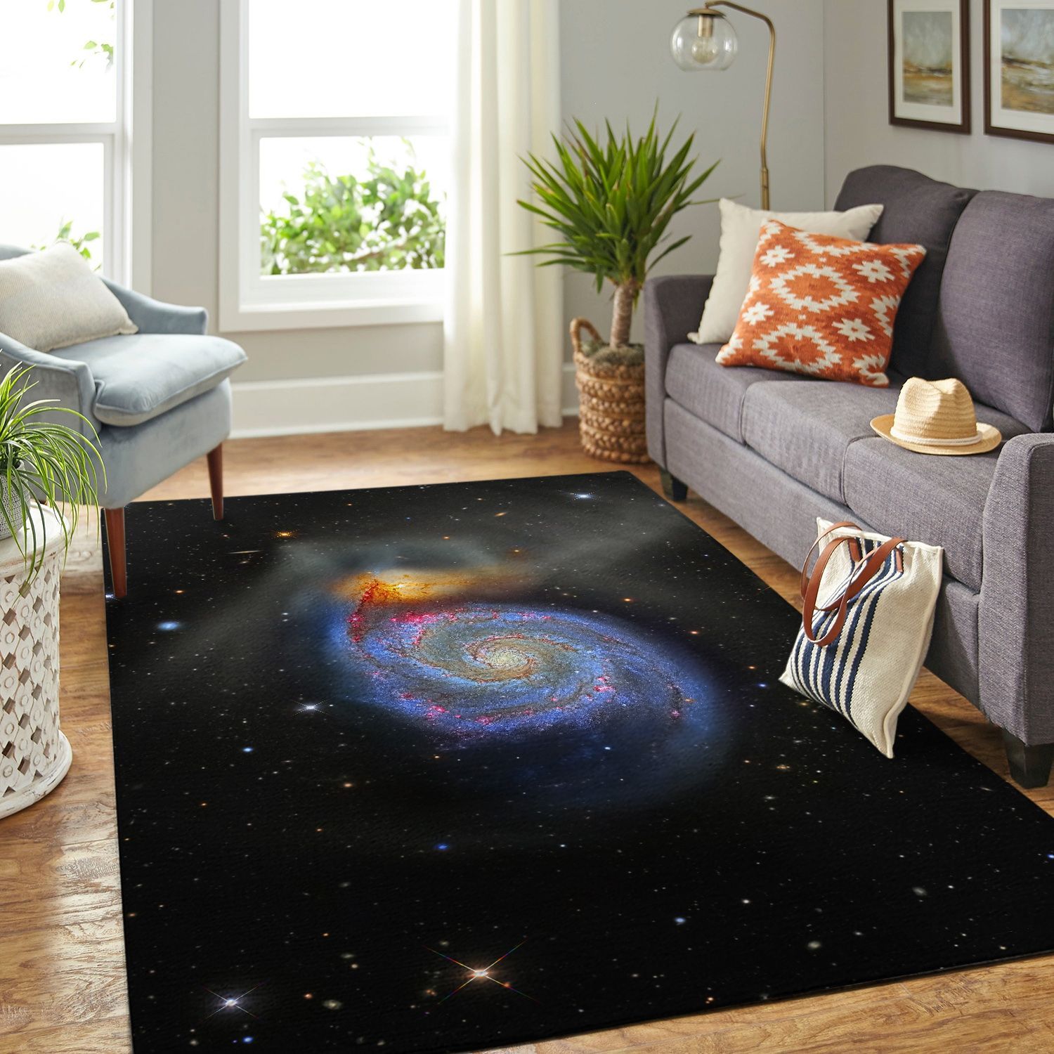 Swirling Galaxy With Pink And Blue Sphere Living Room Area Rug