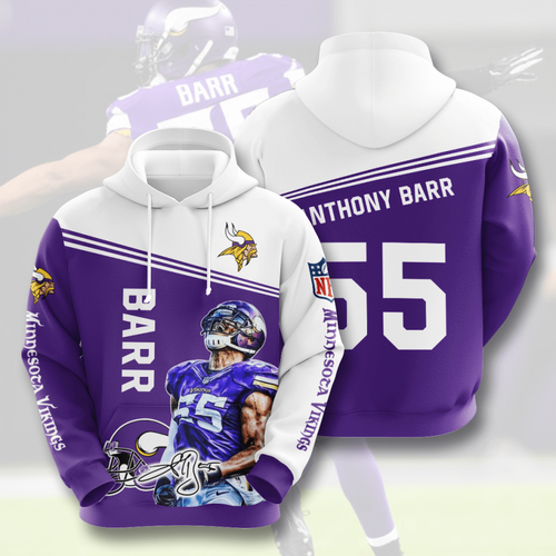 Amazon Sports Team Anthony Barr Minnesota Vikings Hoodie 3D 3 Amazon Sports Team Anthony Barr Minnesota Vikings Hoodie 3D