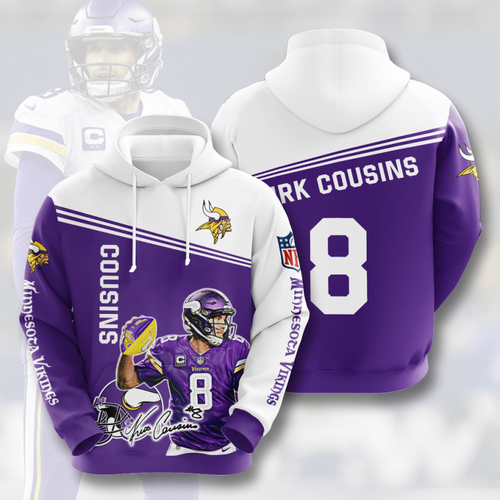 Amazon Sports Team Kirk Cousins Minnesota Vikings Hoodie 3D 1 Amazon Sports Team Kirk Cousins Minnesota Vikings Hoodie 3D