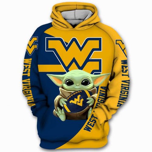 Amazon Sports Team West Virginia Mountaineers Ncaa Baby Yoda Star Wars Hoodie 3D