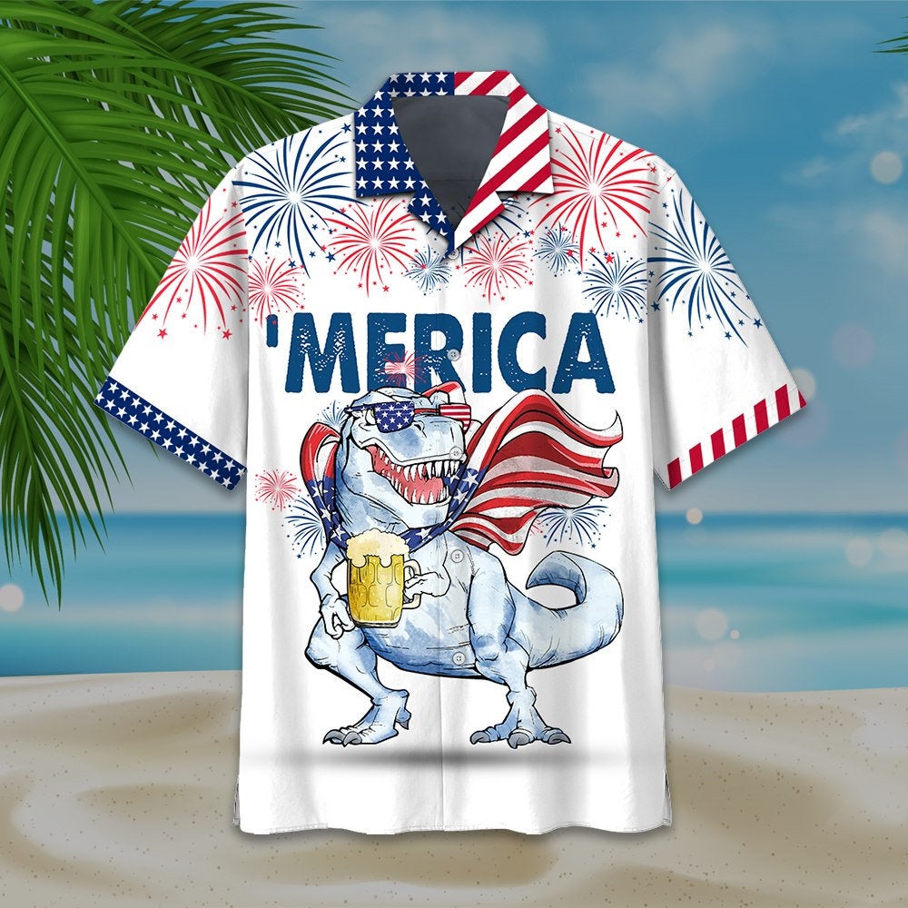 America Independence Day 4th Of July Merica Dinosaur Drinking Beer Fireworks Summer Vacation Hawaiian shirts 3 America Independence Day 4th Of July Merica Dinosaur Drinking Beer Fireworks Summer Vacation Hawaiian shirts