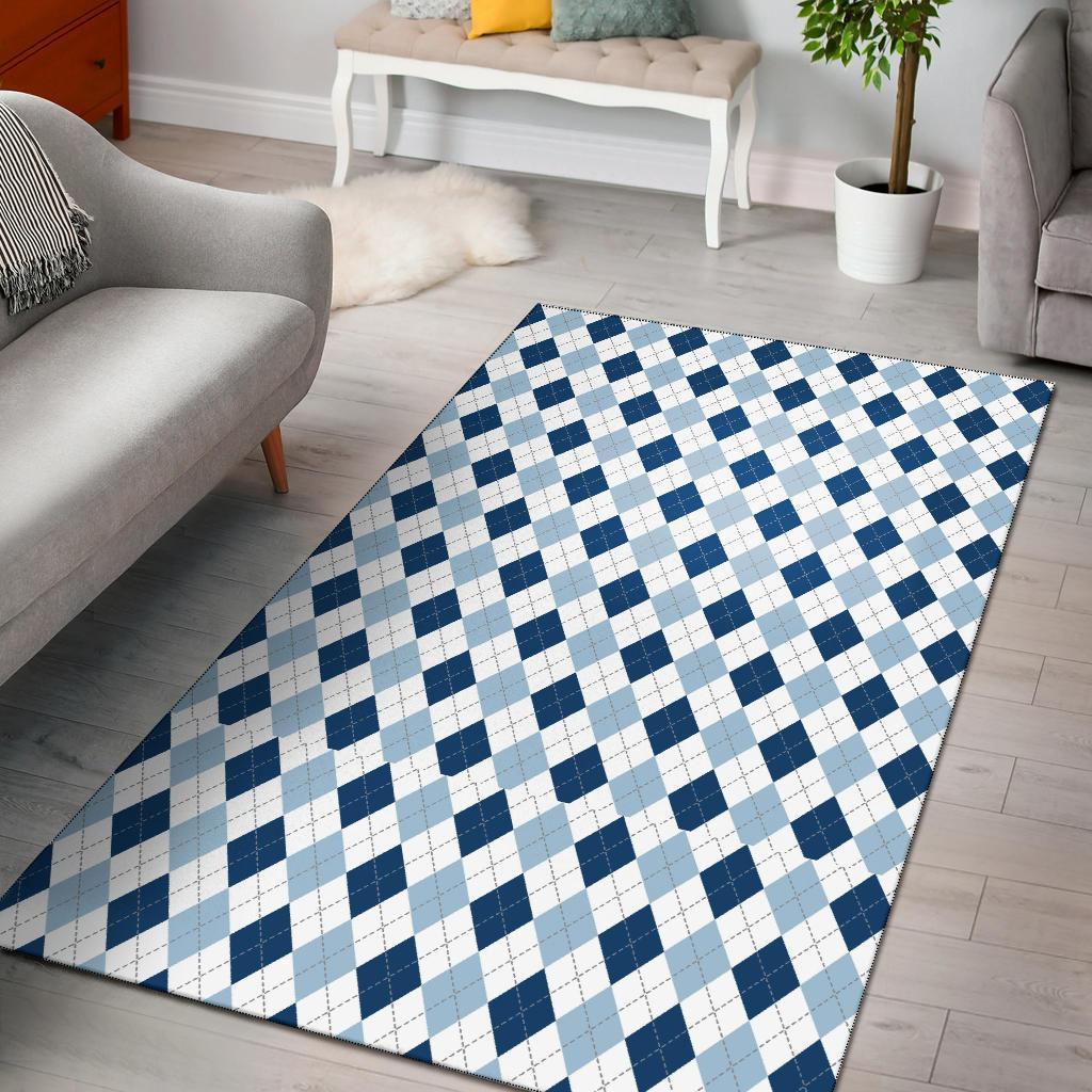 Argyle Blue Pattern Print Area Limited Edition Rug
