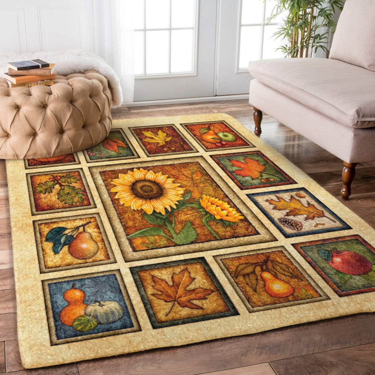 Fall Sunflower and Leaves Panels Limited Edition Rug 1 Fall Sunflower and Leaves Panels Limited Edition Rug