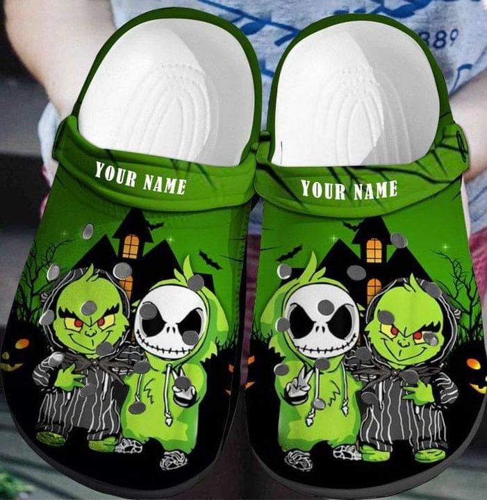 Baby Grinch And Jack Skellington Custom Name Crocs Clog Shoes 5 Baby Grinch And Jack Skellington Custom Name Crocs Clog Shoes
