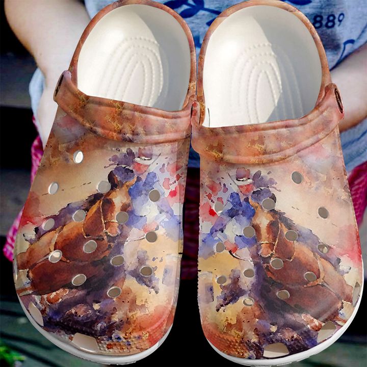 Barrel Racing Watercolor Rider Crocs Clog Shoes