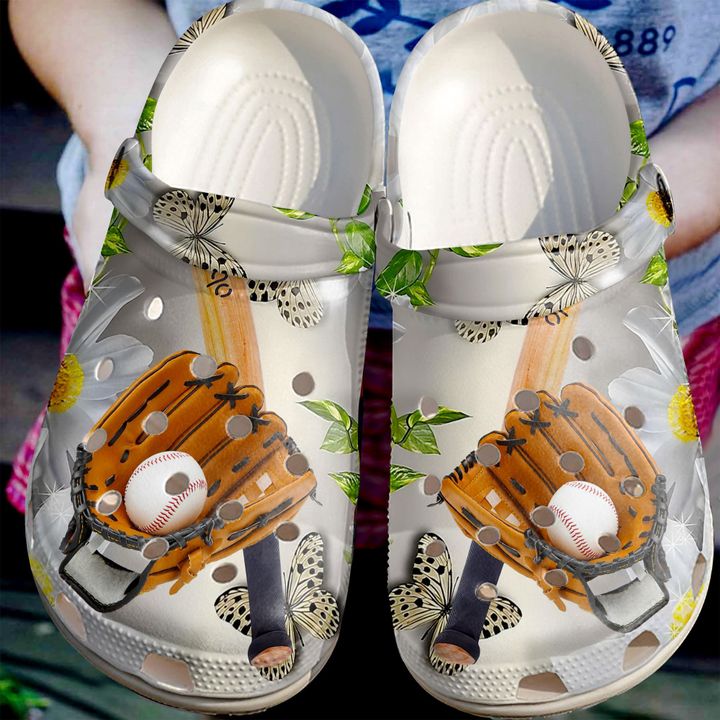 Baseball And Daisy Crocs Clog Shoes