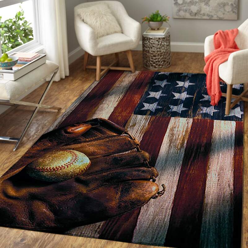 Baseball Ball & Glove On American Flag Area Limited Edition Rug