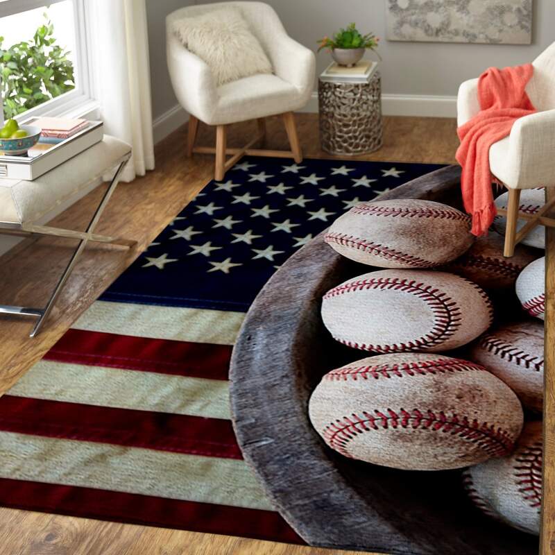 Baseball Ball On American Flag Area Limited Edition Rug 9 Baseball Ball On American Flag Area Limited Edition Rug
