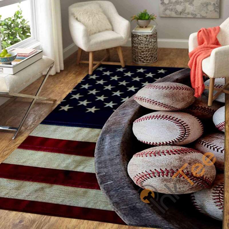 Baseball Ball On American Flag Area Rug 1 Baseball Ball On American Flag Area Rug