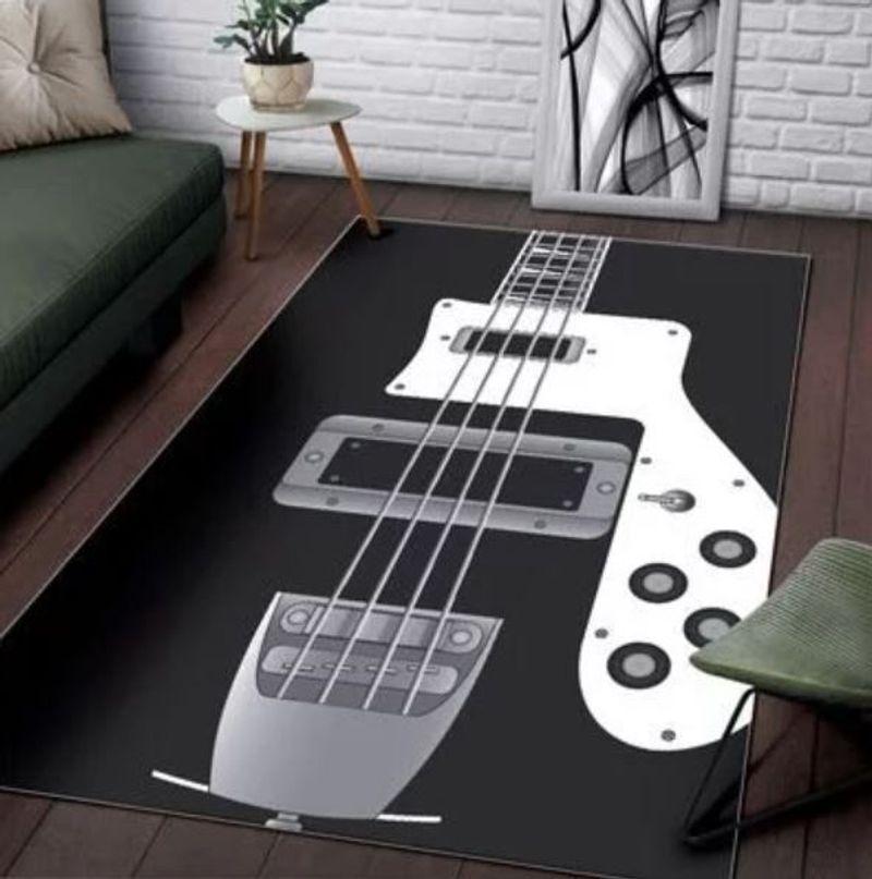 Black & White Bass Guitar Rectangle Limited Edition Rug
