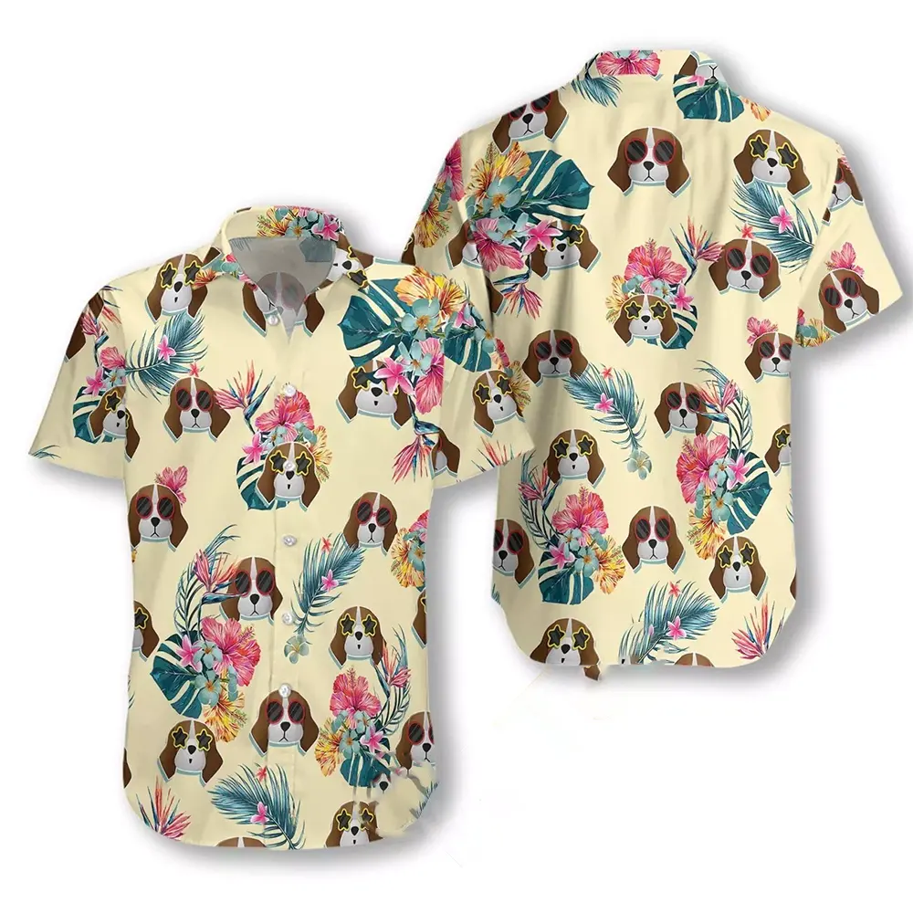 Beagles And Tropical Flowers Seamless Hawaiian shirts 8 Beagles And Tropical Flowers Seamless Hawaiian shirts