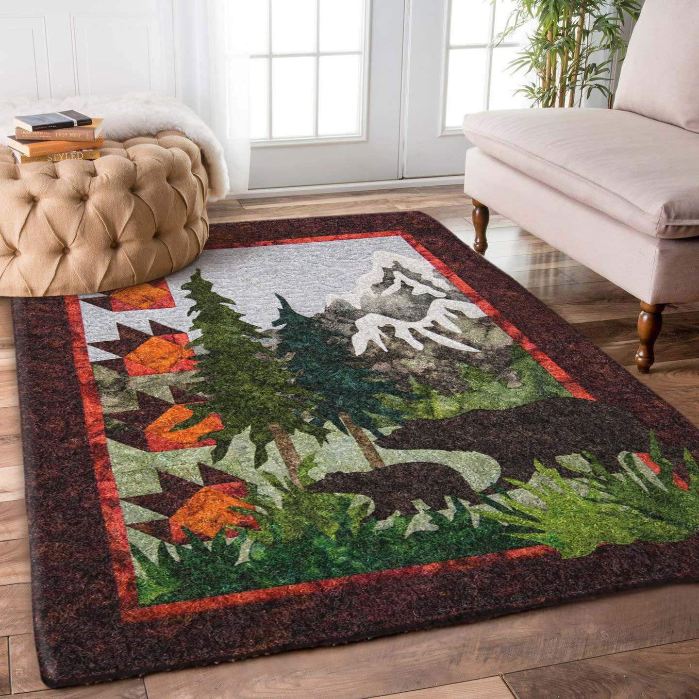 Mother & Baby Bear exploring Mountainscape Rug