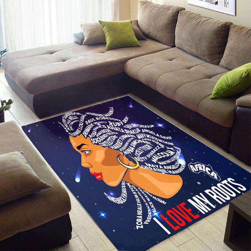 Beautiful African Themed Afro Girl I Love My Roots Design Floor Style Rug 1 Beautiful African Themed Afro Girl I Love My Roots Design Floor Style Rug