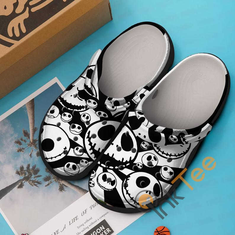 Black And White Jack Skellington Skulls The Nightmare Before Christmas Movie Crocs Clog Shoes