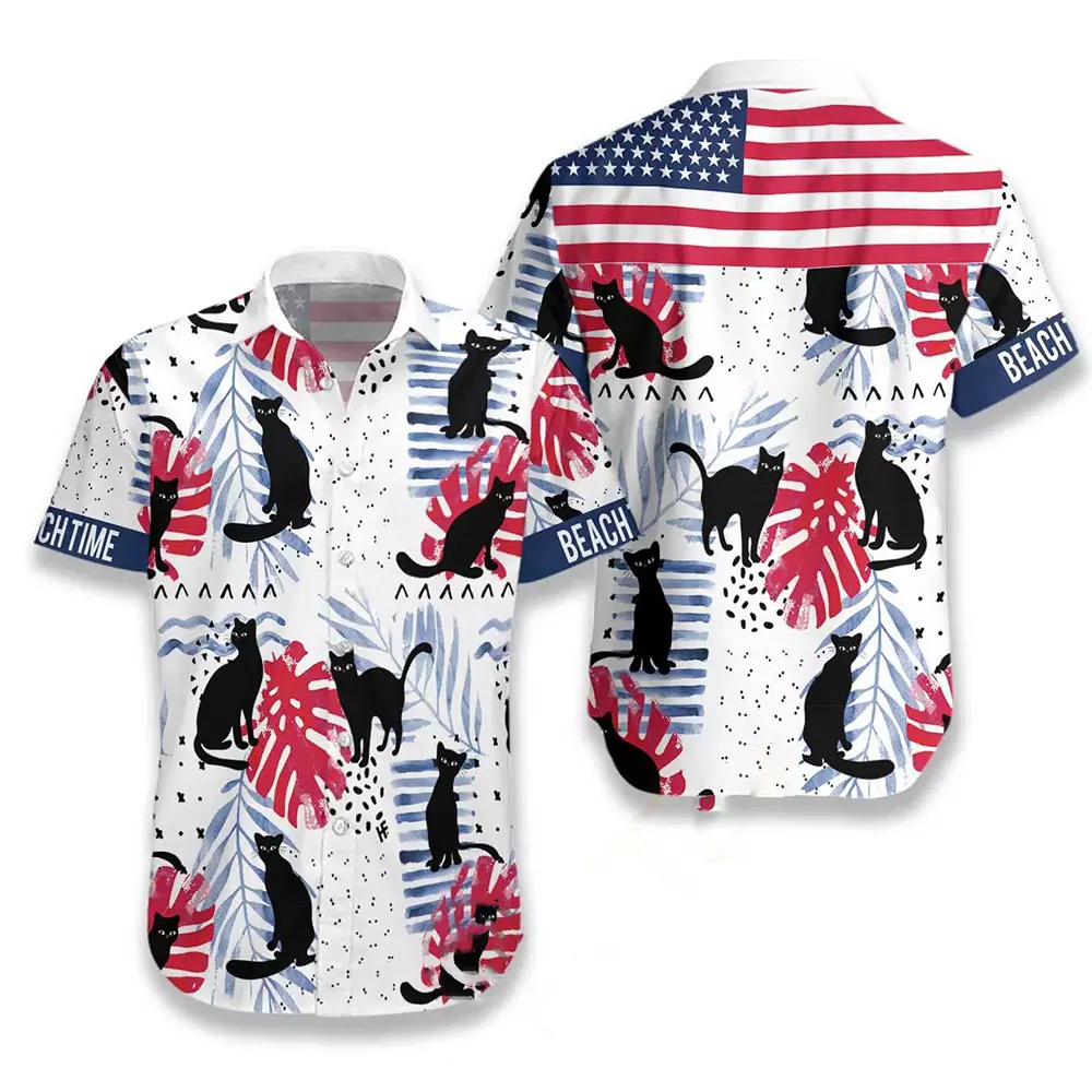 Black Cat Beach Time Hawaiian shirts