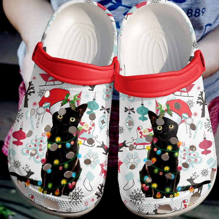 Black Cat Christmas Crocs Clog Shoes