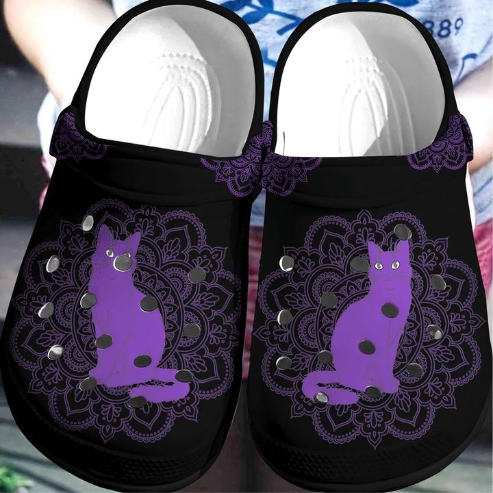 Black Cat Mandala Crocs Clog Shoes