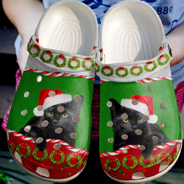 Black Cat Personalized Merry Christmas Crocs Clog Shoes