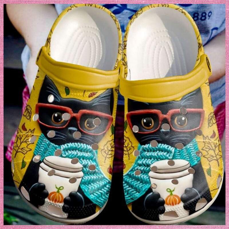 Black Cat Pumpkin Drink Crocs Clog Shoes 3 Black Cat Pumpkin Drink Crocs Clog Shoes