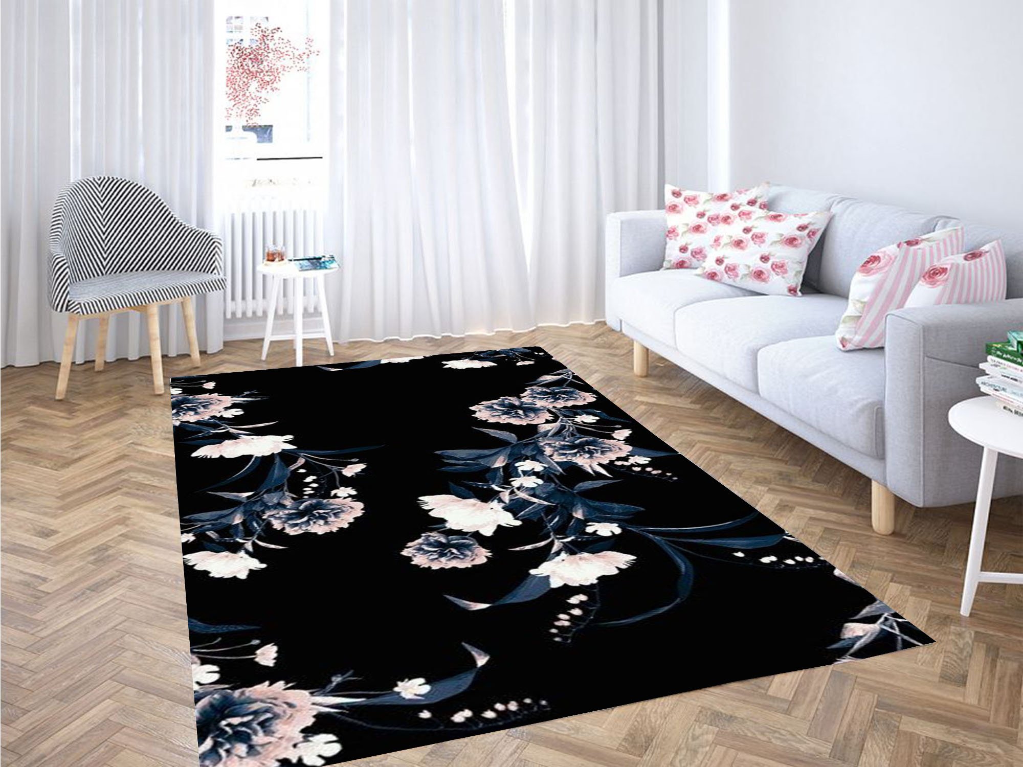 Black Floral Wallpaper Carpet Rug 1 Black Floral Wallpaper Carpet Rug