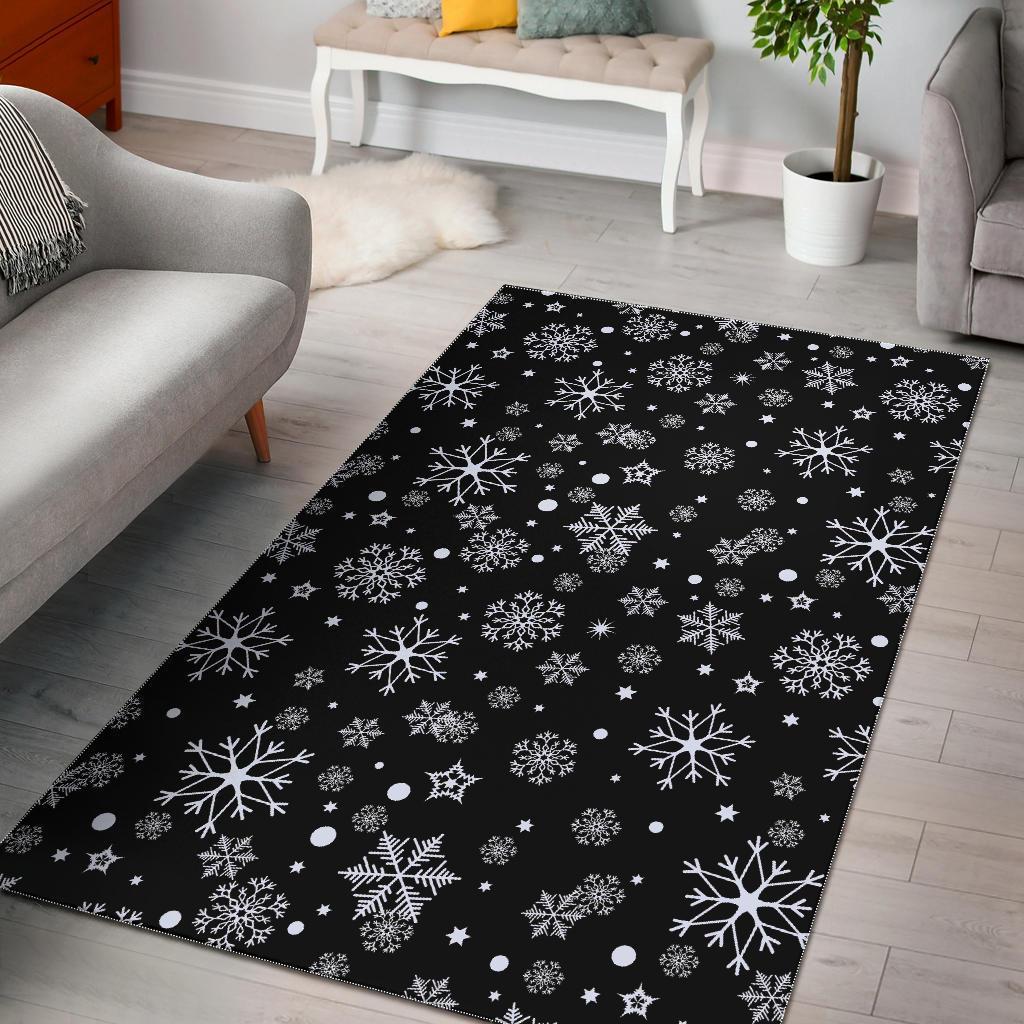 Black Snowflake Pattern Print Area Limited Edition Rug 8 Black Snowflake Pattern Print Area Limited Edition Rug