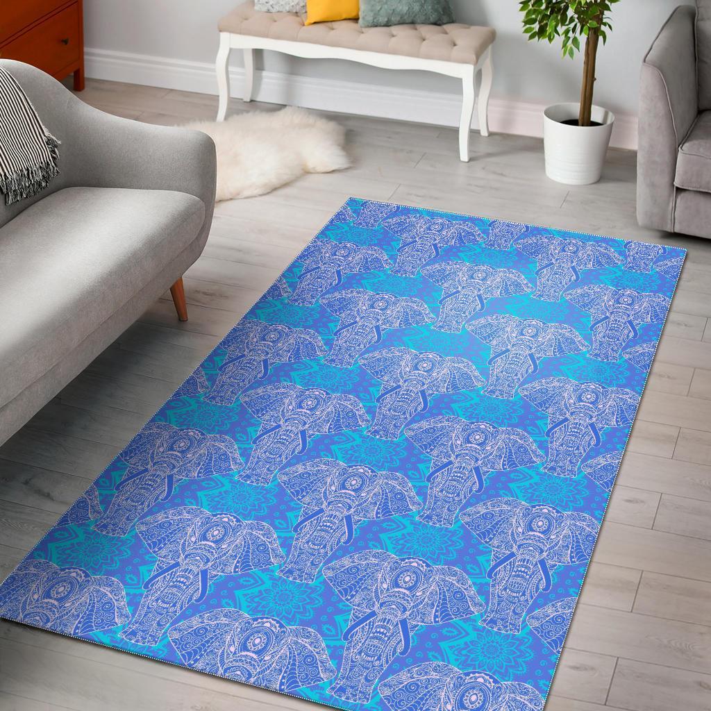 Blue Elephant Mandala Seamless Pattern Limited Edition Rug