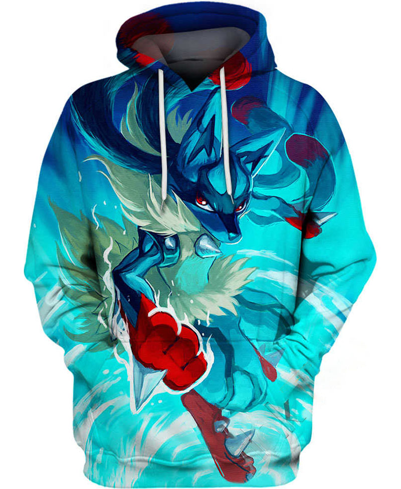 Blue Mega Lucario Hoodie 3D