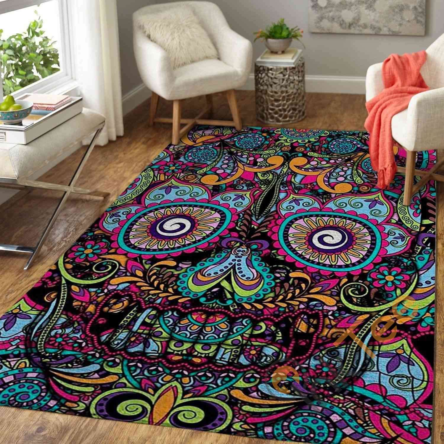 Boho Detailed Skull Area Rug