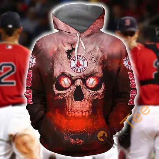 Boston Red Sox Skull On Fire Hoodie 3d