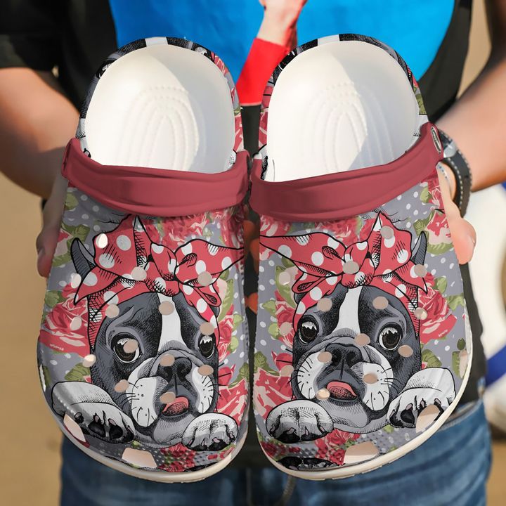 Boston Terrier Floral Crocs Clog Shoes