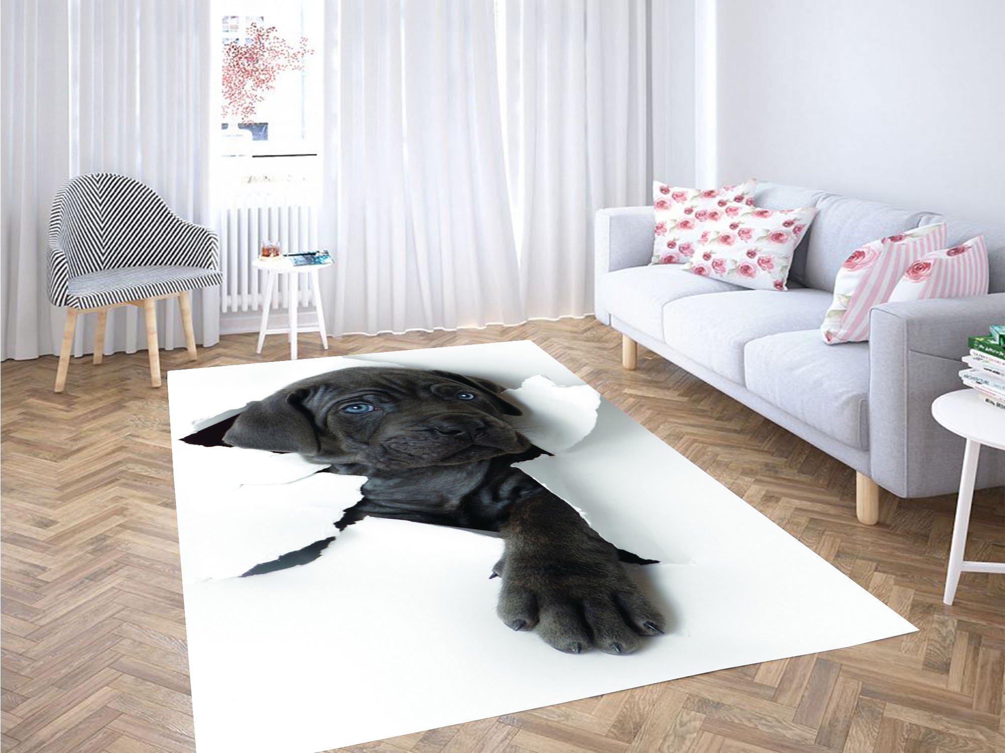 Break Wall With Dog Carpet Rug