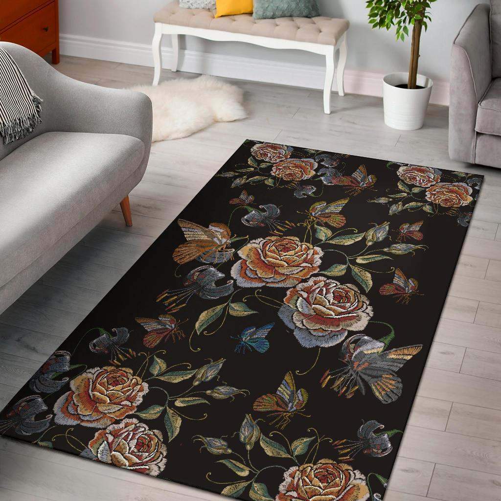 Vintage Embroidery Butterflies And Roses Limited Edition Rug