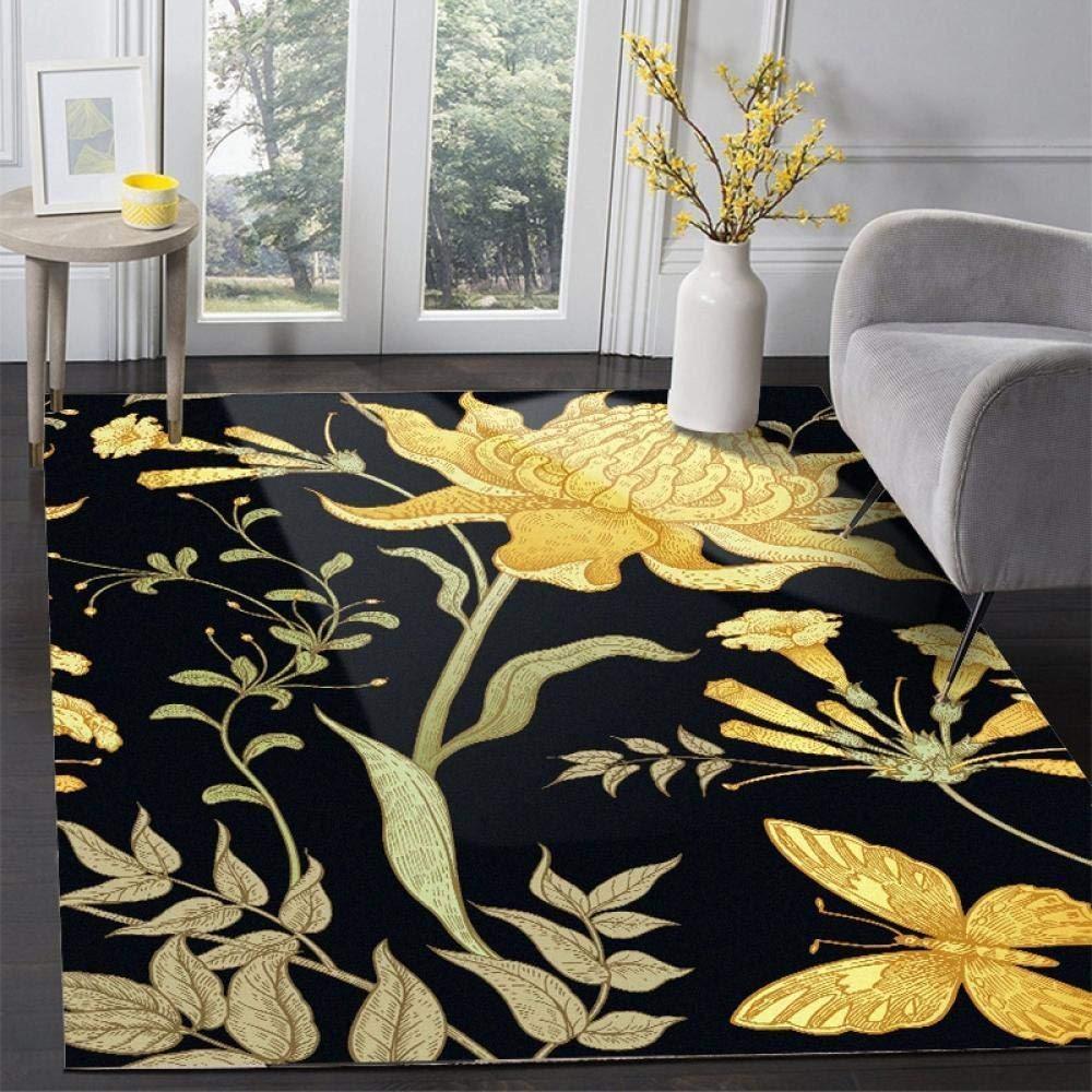 Golden Butterfly And Peony Flower Limited Edition Rug