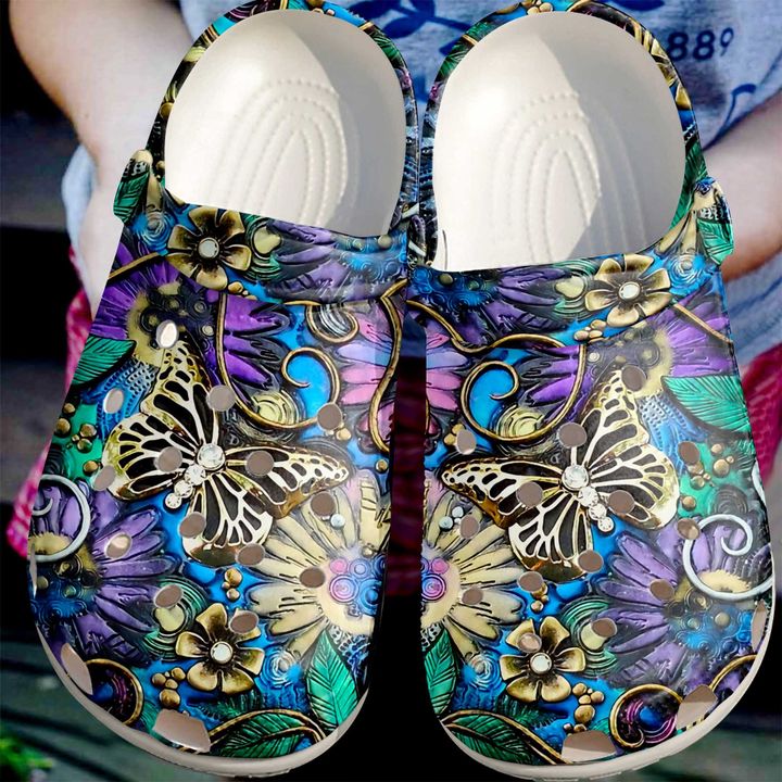 Butterfly Golden Crocs Clog Shoes