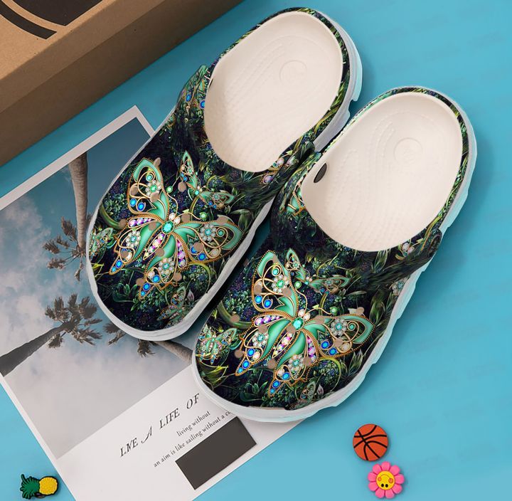 Butterfly Green Twinkle Butterflies Crocs Clog Shoes 13 Butterfly Green Twinkle Butterflies Crocs Clog Shoes