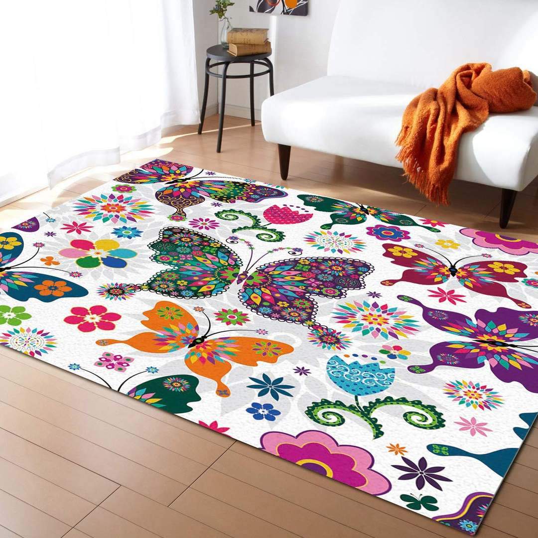 Vibrant Floral Patterned Butterflies Limited Edition Rug