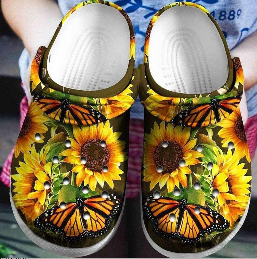 Butterfly Sunflower Crocs Clog Shoes