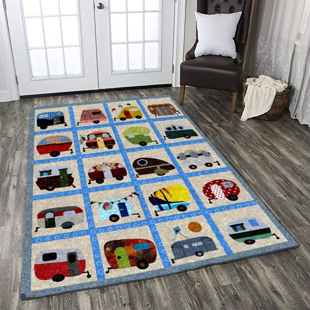 Cute Camping Vans Quilt Pattern Limited Edition Rug
