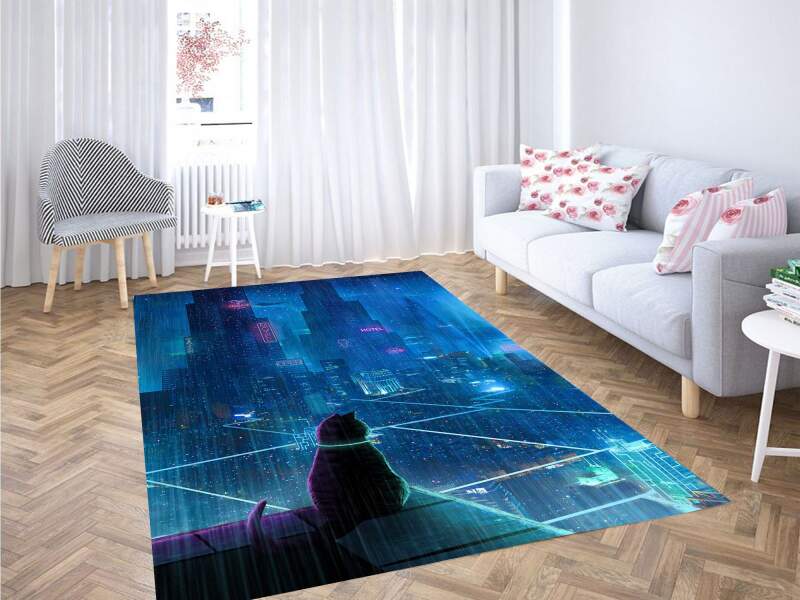 Cat In The Middle Futuristic City Carpet Rug 1 Cat In The Middle Futuristic City Carpet Rug