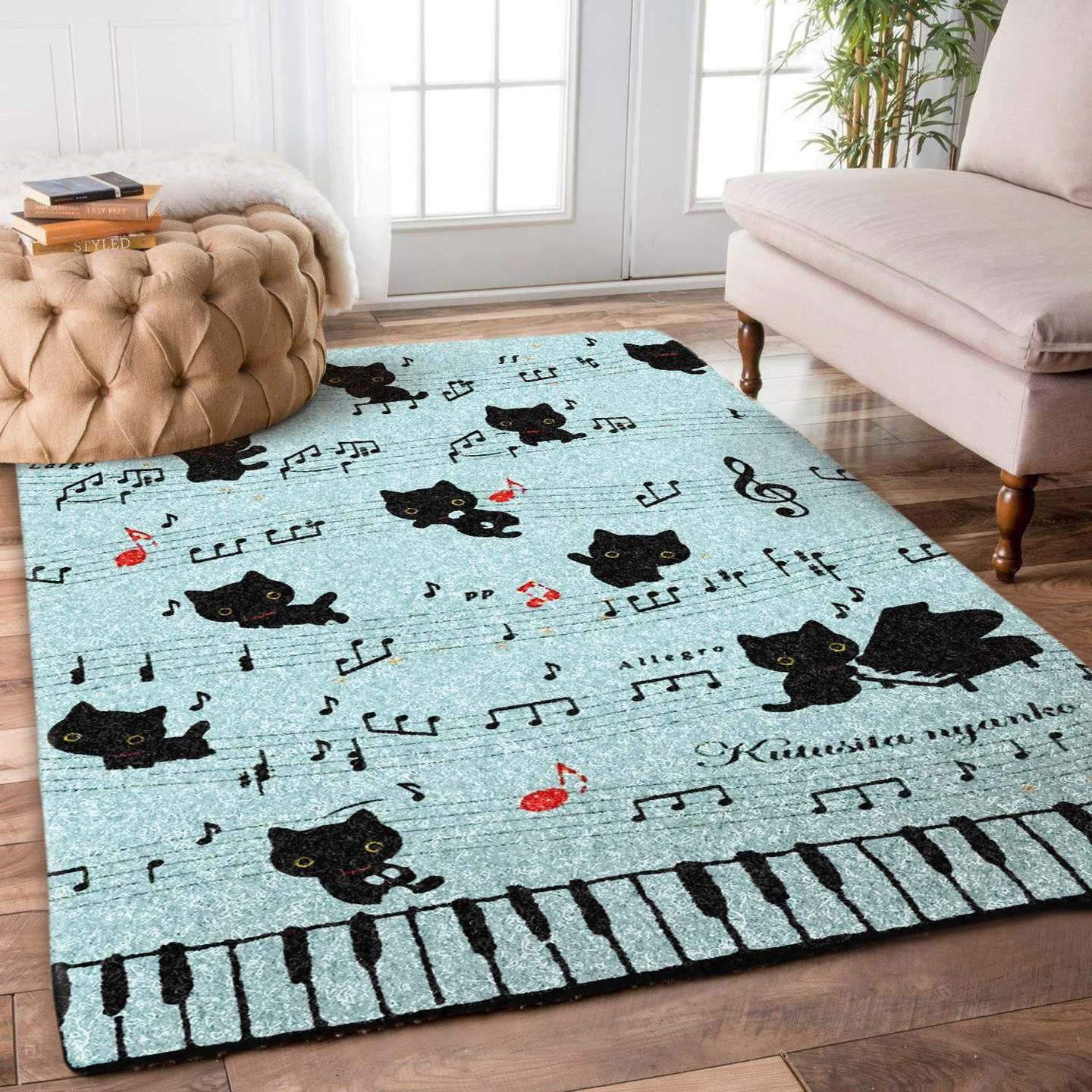 Whimsical Cat Pattern Music Notes Limited Edition Rug 1 Whimsical Cat Pattern Music Notes  Limited Edition Rug