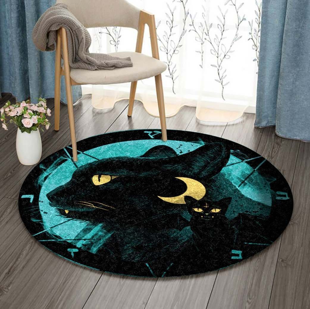 Black Cat Crescent Moon Limited Edition Round Rug