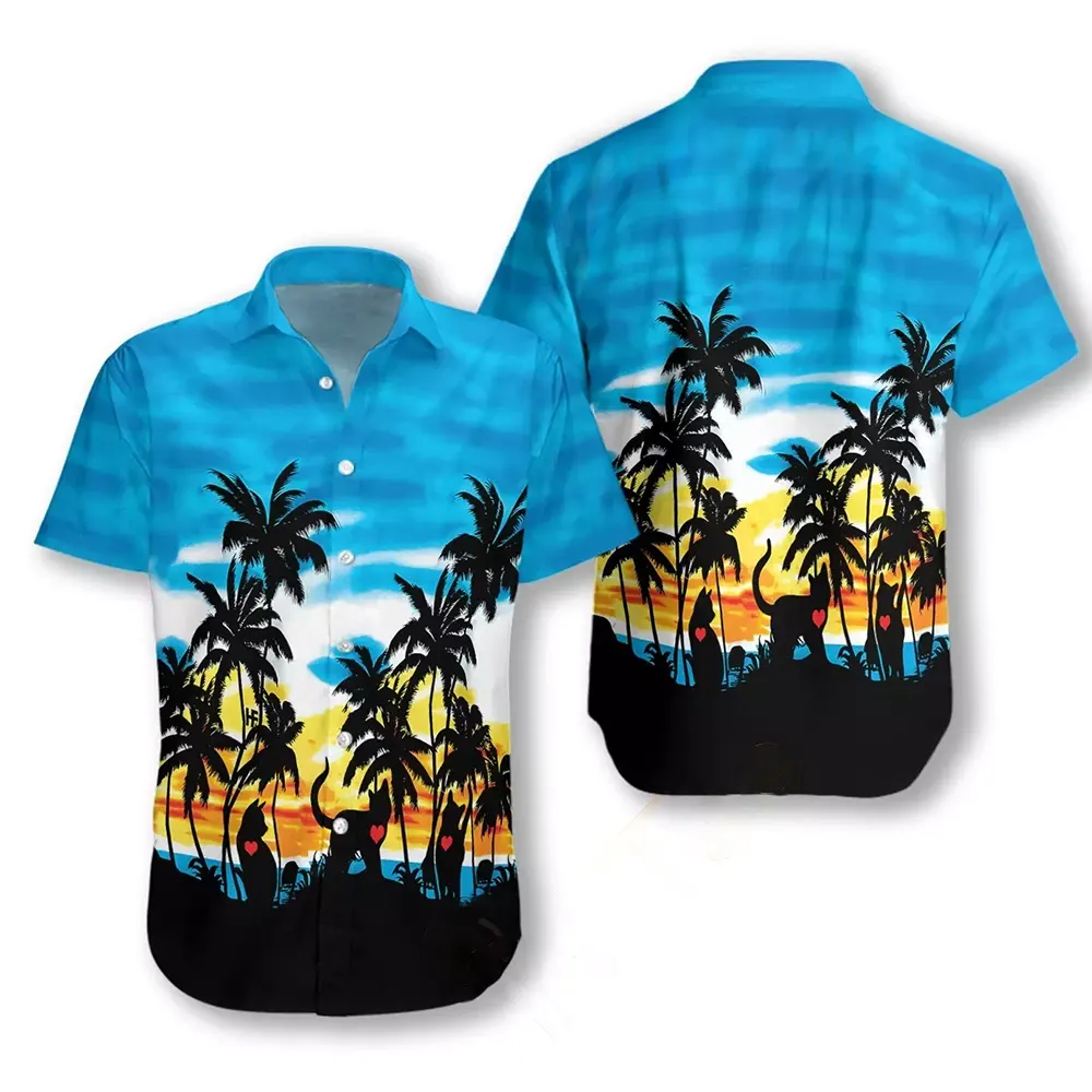 Cat Love Sunset Hawaiian shirts
