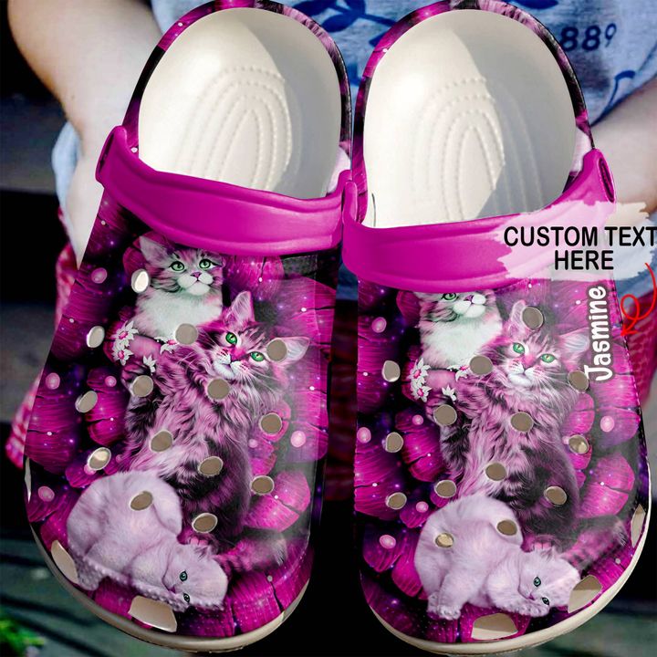 Cat Personalized Pink Floral Cats Crocs Clog Shoes