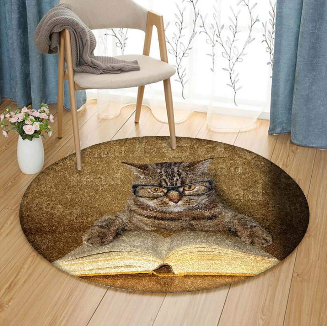 Cat Reading Book Limited Edition Round Rug 8 Cat Reading Book Limited Edition Round Rug