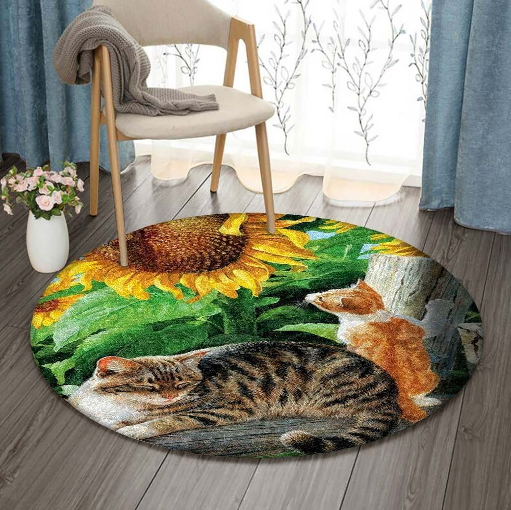 Cat With Sunflower Limited Edition Round Rug 5 Cat With Sunflower Limited Edition Round Rug